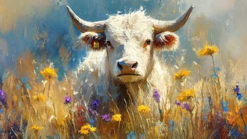 Cow Surrounded by Wildflowers