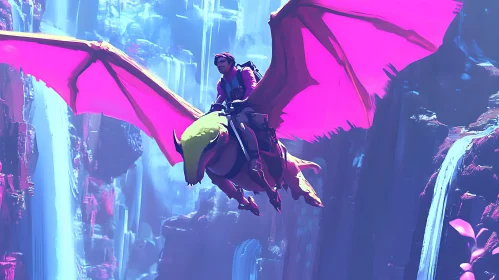 Man Riding Dragon in Fantasy World