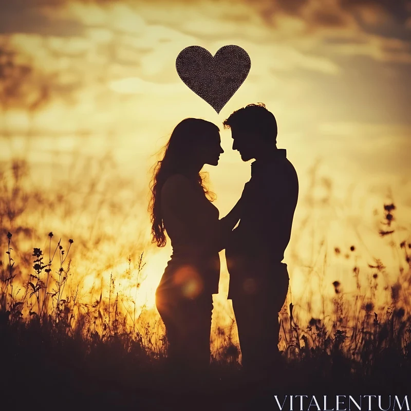 Silhouette of Loving Couple at Sunset AI Image