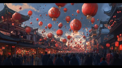 Red Lantern Festival Street Scene