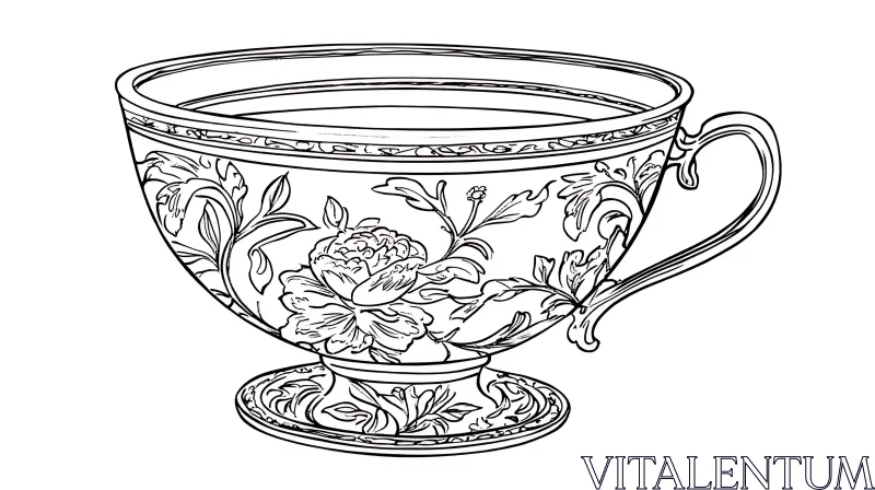 Ornate Teacup Line Drawing AI Image