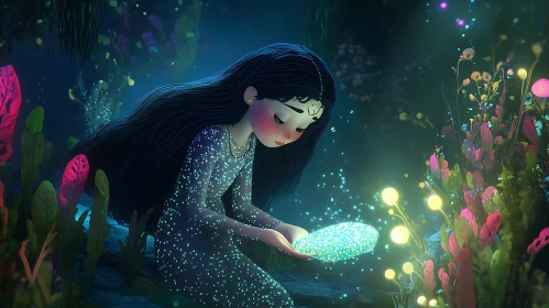 Luminous Girl in Fantasy Garden Scene