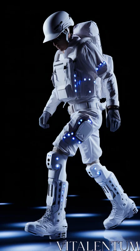Futuristic Space Suit in Monochromatic White AI Image
