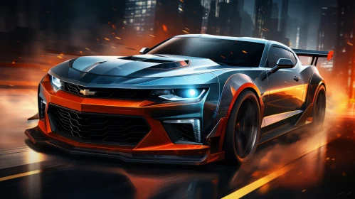 Intense Car Racing Game with Orange Vehicle - City Backdrop