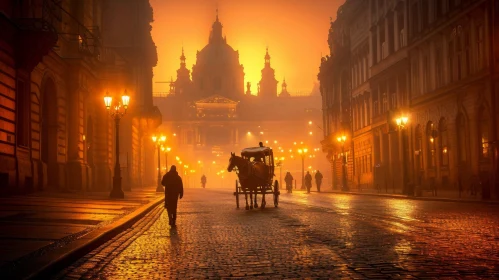 Mystical Horse Carriage in a Foggy City | Atmospheric Urban Photography