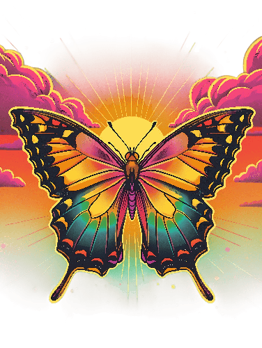 Psychedelic Retro Butterfly Digital Illustration POD Design