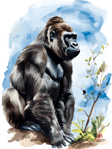 Realistic Gorilla Illustration on Transparent Background POD Design