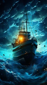 Ship in Stormy Sea - A Captivating Realistic-Surrealistic Artwork