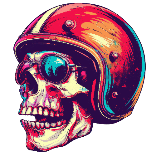 Skull in Motorcycle Helmet - Cartoon Illustration for Merchandise