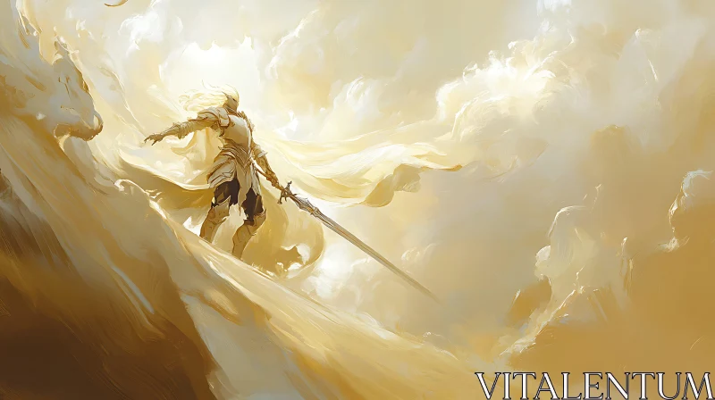 AI ART Celestial Knight Amidst Golden Light