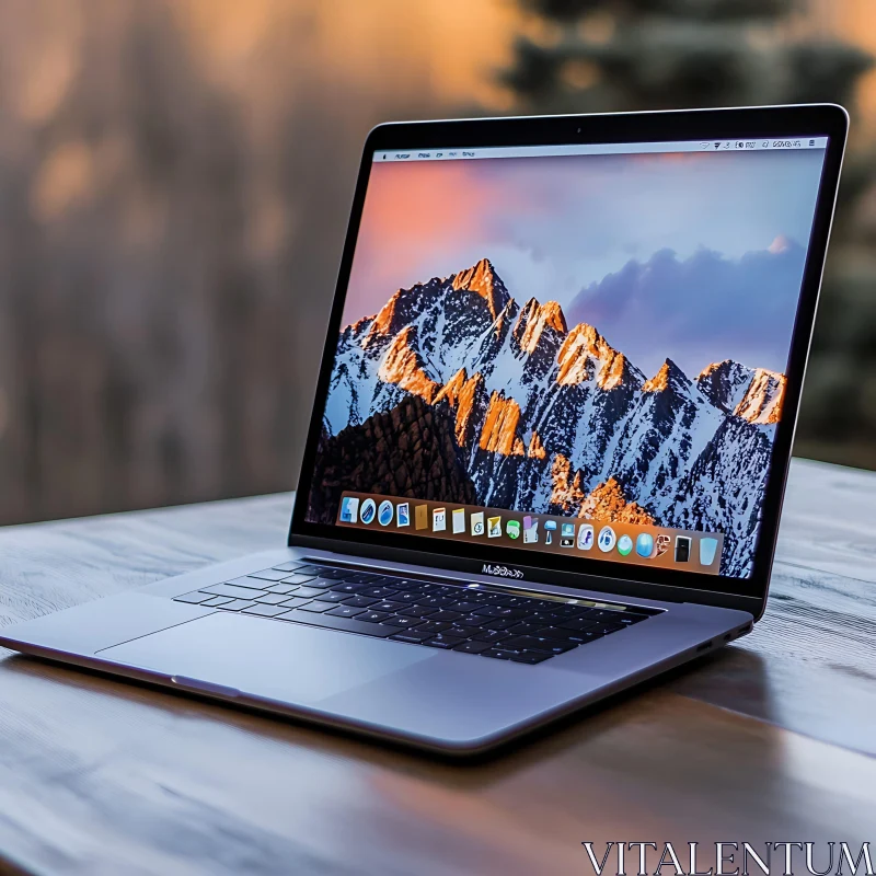 MacBook with Stunning Mountain Background AI Image