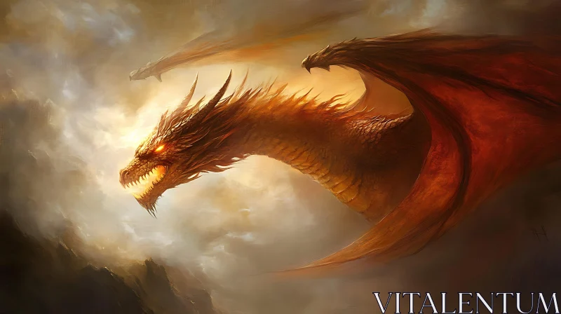 AI ART Golden Crimson Dragon in Flight