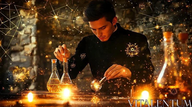 AI ART Man Creating Magic Potion