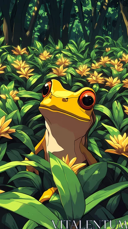 Curious Frog in Vibrant Greenery AI Image