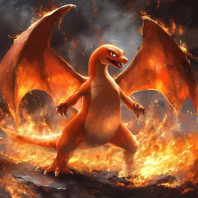 Fire Dragon With Large Wings Unleashing Flames
