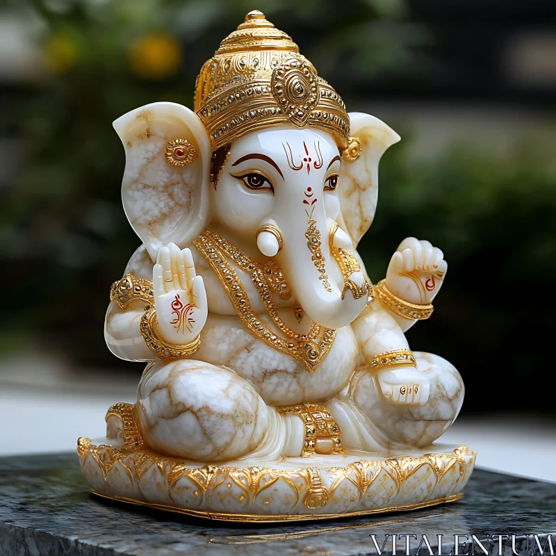 Serene Ganesha Idol in Marble and Gold AI Image