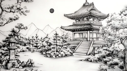 Monochromatic Asian Temple View