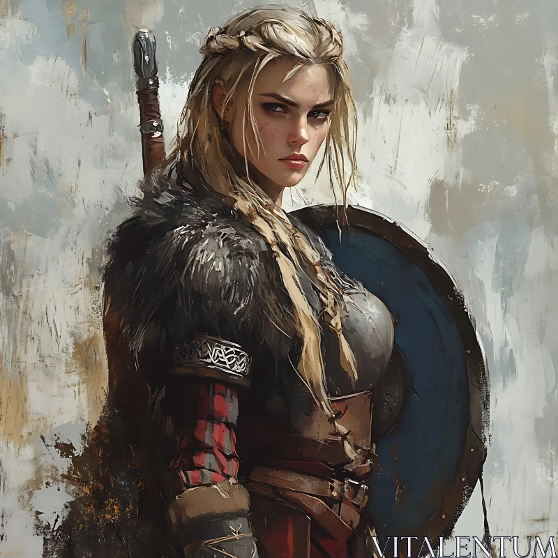 Female Warrior with Shield and Sword AI Image