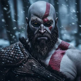 Grim Warrior Portrait in Snowy Scene