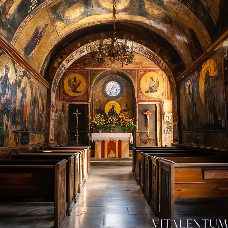 Historic Church with Antique Paintings AI Image