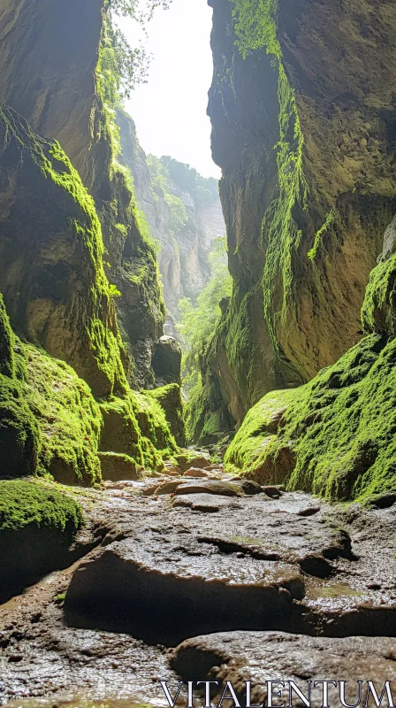 AI ART Serene Stone Path in a Narrow Forest Canyon