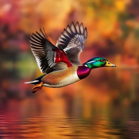 Mallard Duck in Autumn Flight
