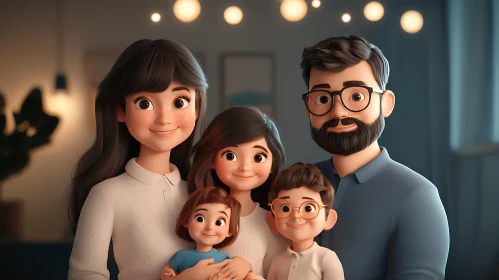 Cartoon Style Family Portrait with Children