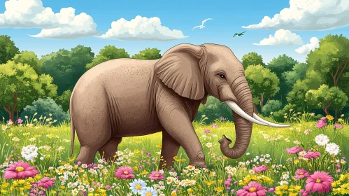 Elephant Amidst Wildflowers