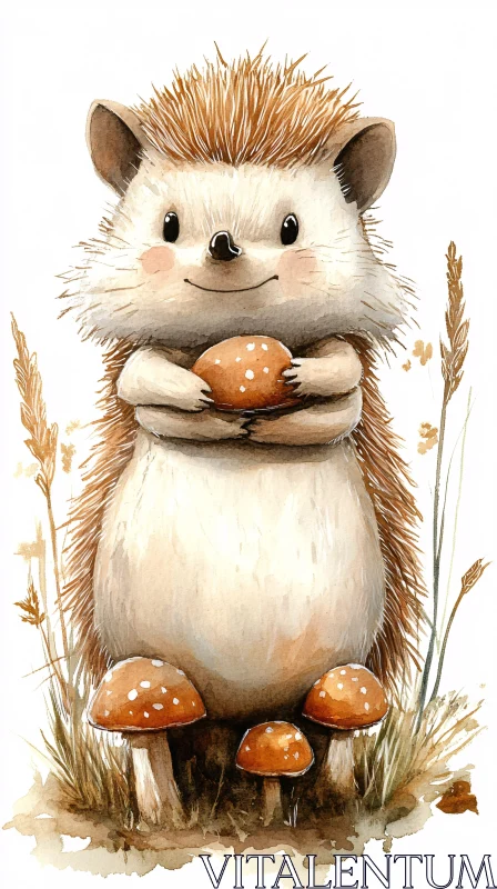 AI ART Hedgehog with Mushrooms Art