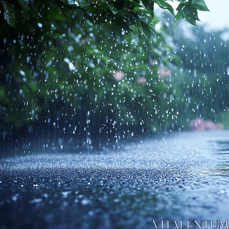 Rain Droplets and Greenery AI Image