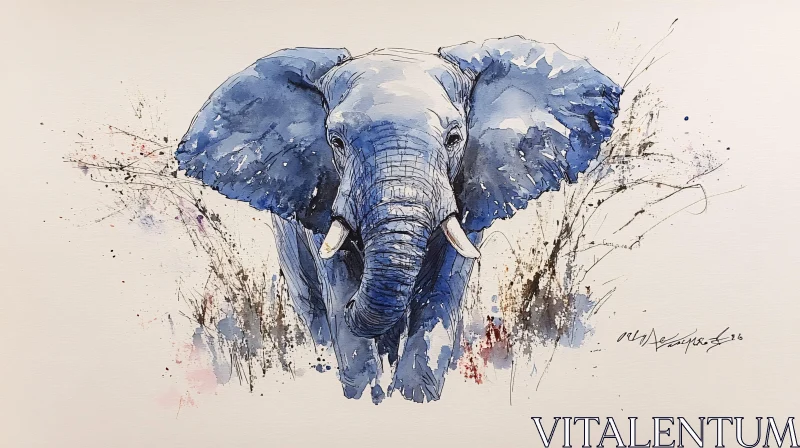 AI ART Blue Elephant Watercolor Painting