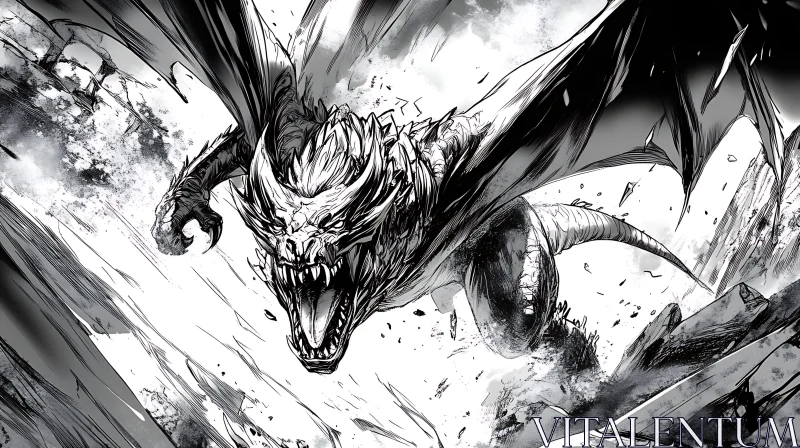 Dragon in Monochrome Art AI Image