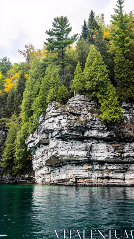 AI ART Forest-Crowned Cliff Above Clear Waters