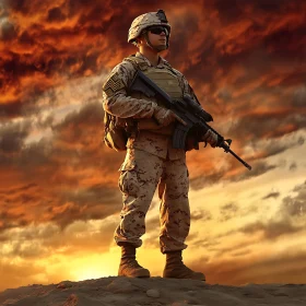 Sunset Sentinel: A Soldier's Vigil