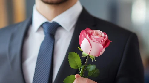 Man in Suit Holding Flower