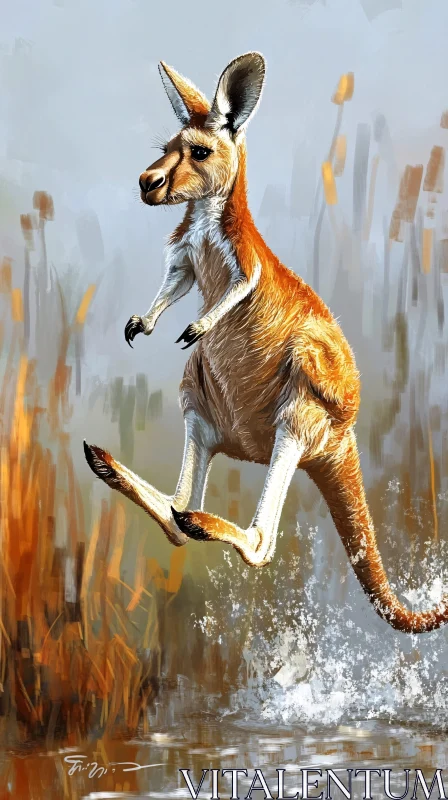 Energetic Kangaroo in Nature AI Image