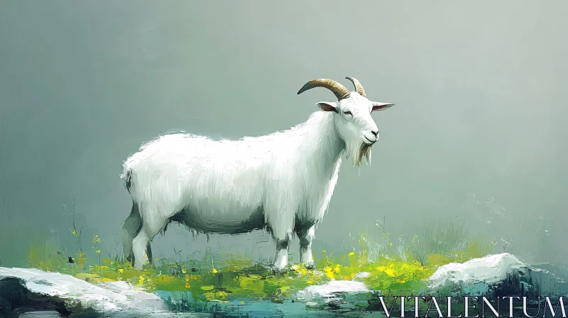 Pastoral Goat in Artistic Setting AI Image