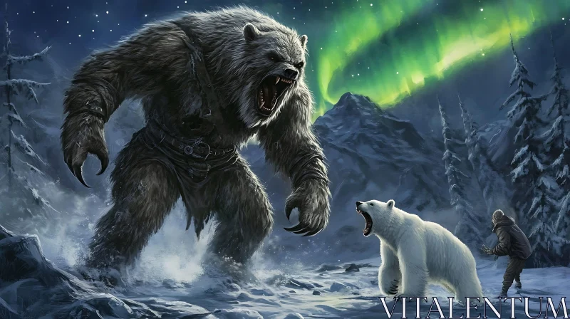 AI ART Arctic Encounter: Colossal Monster Confrontation