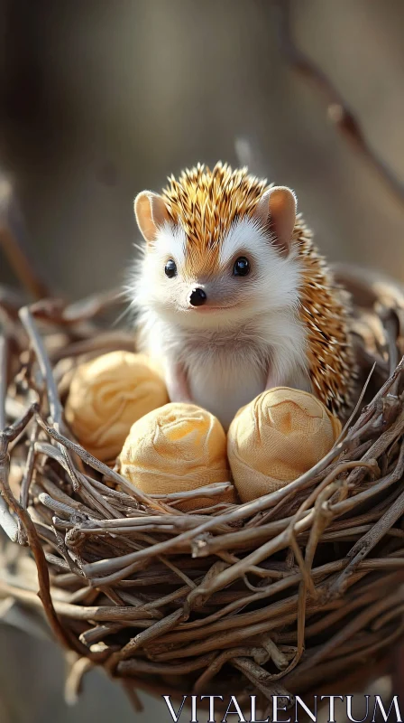 AI ART Adorable Hedgehog in a Nest