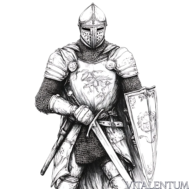 AI ART Monochrome Knight with Sword Illustration