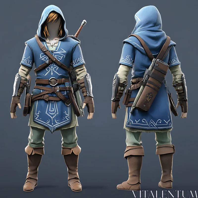 Link's Detailed Outfit: Front and Back View AI Image