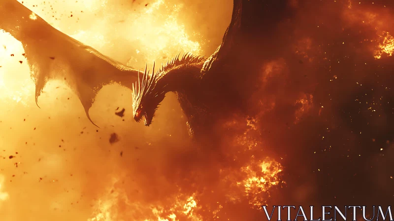 Fiery Dragon Soaring Through Inferno AI Image