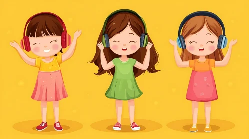 Cartoon Girls with Headphones