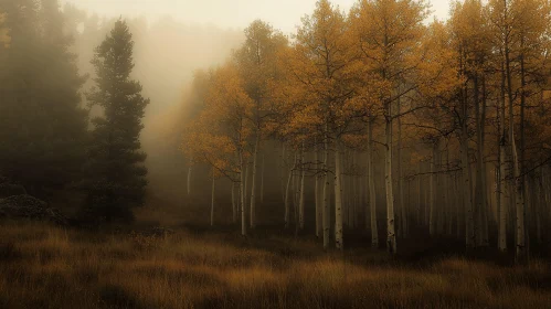 Serene Misty Forest in Fall