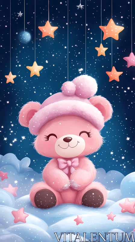 Whimsical Night with Teddy Bear AI Image