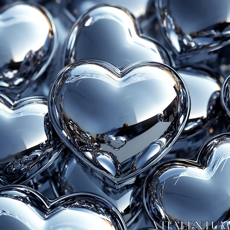 Metallic Love Hearts AI Image