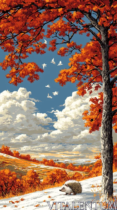 AI ART Majestic Autumn Landscape with Hedgehog