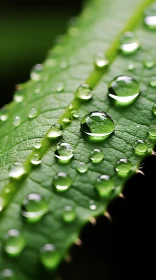Close-up of Raindrops on Green Leaf - Tropical Eco-Inspiration