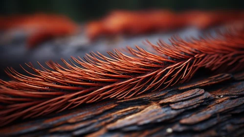 Close-up of Red Pine Needles on Weathered Tree Bark