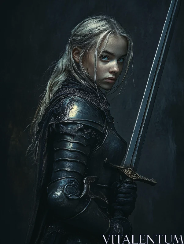 Armored Woman Warrior Portrait AI Image